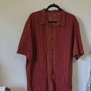 Van Heusen Men’s Short-Sleeve Button-Down Shirt - Rust Red with Tan Accents